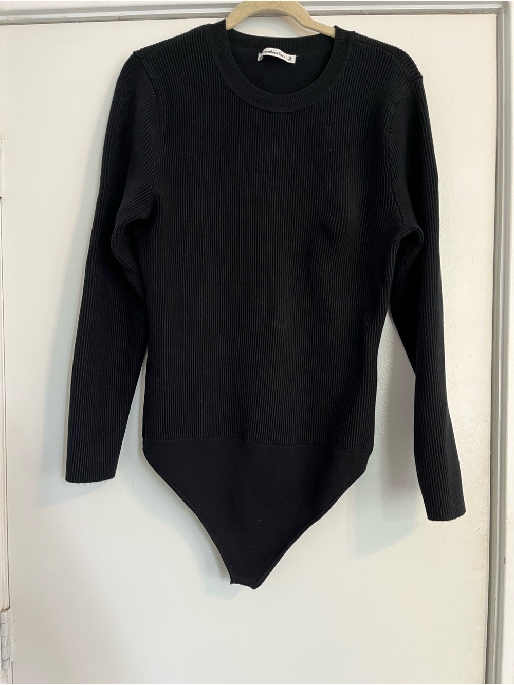 Abercrombie & Fitch Black Ribbed Crewneck Bodysuit Sweater XL A&f